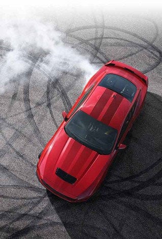 Overhead view of a 2024 Ford Mustang® model with tire tracks on pavement | Ed Morse Ford Lebanon in Lebanon MO